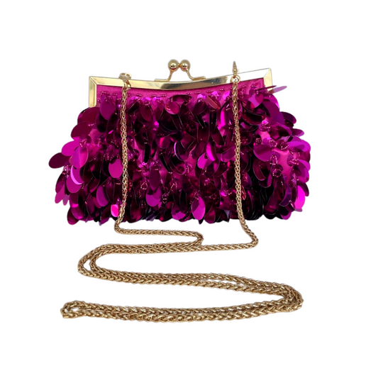 Bolsa de Festa Clutch Lantejoula Folha Brilhante Rosa