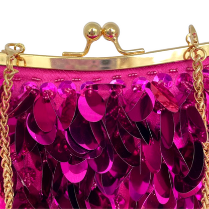 Bolsa de Festa Clutch Lantejoula Folha Brilhante Rosa