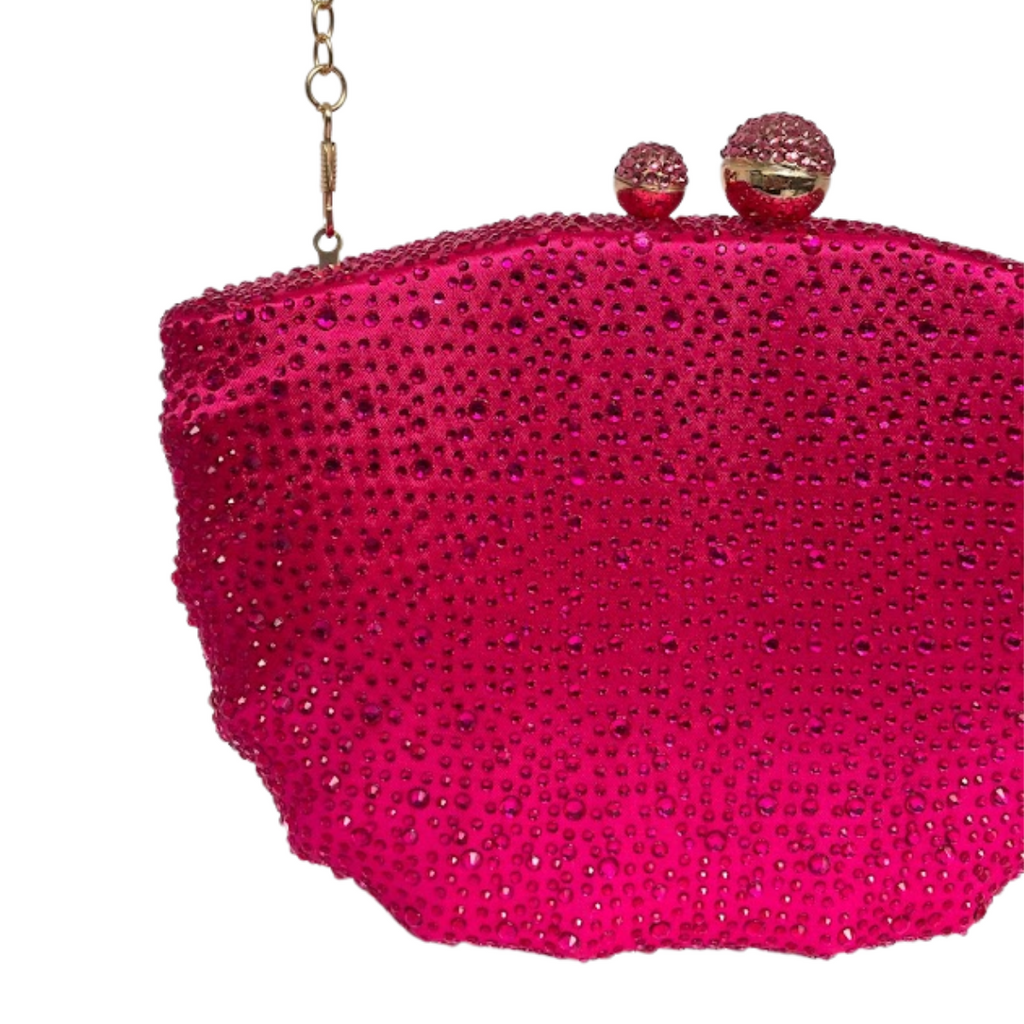 Bolsa de Festa Clutch em Cetim e Cristais Concha Rosa