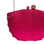 Bolsa de Festa Clutch em Cetim e Cristais Concha Rosa