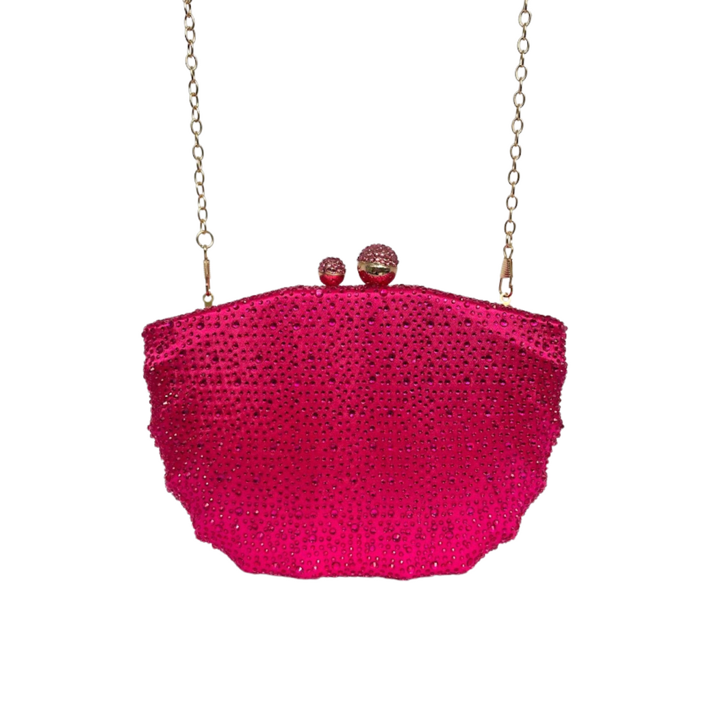 Bolsa de Festa Clutch em Cetim e Cristais Concha Rosa