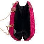 Bolsa de Festa Clutch em Cetim e Cristais Concha Rosa