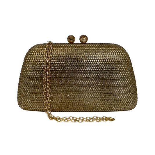 Bolsa de Festa Clutch Cristais Pedraria Dourada