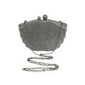 Bolsa de Festa Clutch em Cetim e Cristais Concha Prata