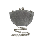 Bolsa de Festa Clutch em Cetim e Cristais Concha Prata