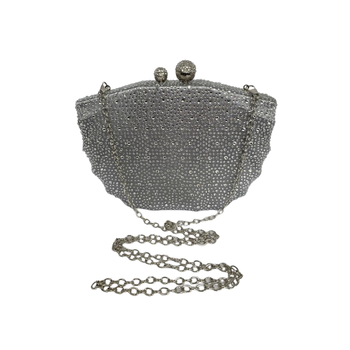 Bolsa de Festa Clutch em Cetim e Cristais Concha Prata
