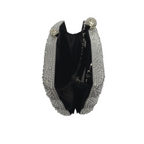 Bolsa de Festa Clutch em Cetim e Cristais Concha Prata