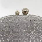 Bolsa de Festa Clutch em Cetim e Cristais Concha Prata