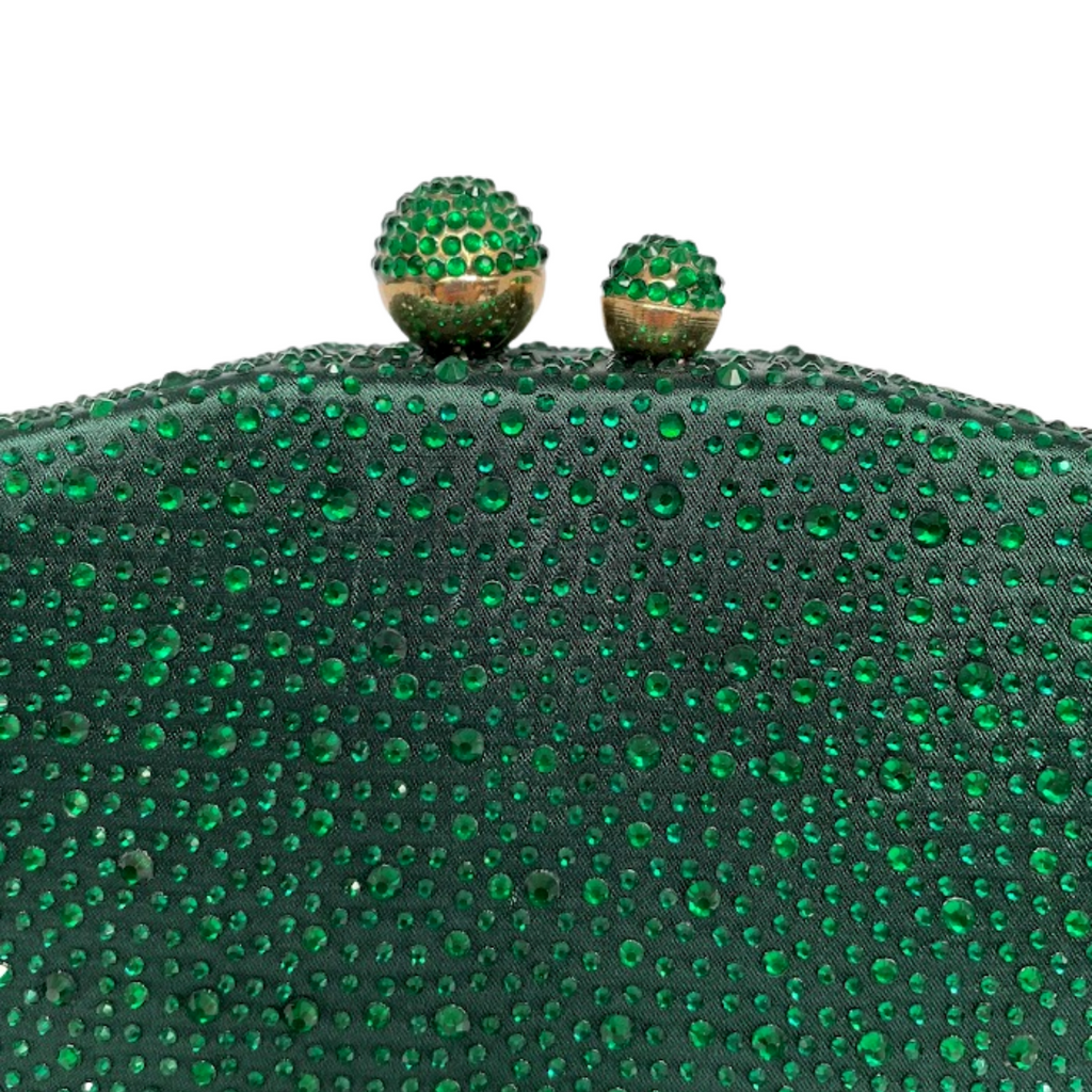 Bolsa de Festa Clutch em Cetim e Cristais Concha Verde